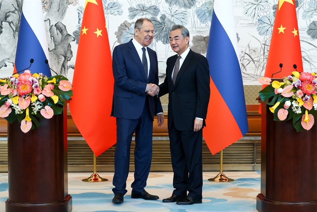 Russian Foreign Minister Sergei Lavrov and China's Foreign Minister Wang Yi meet in Beijing on 9 April 2024. (Photo by Handout / RUSSIAN FOREIGN MINISTRY / AFP) 