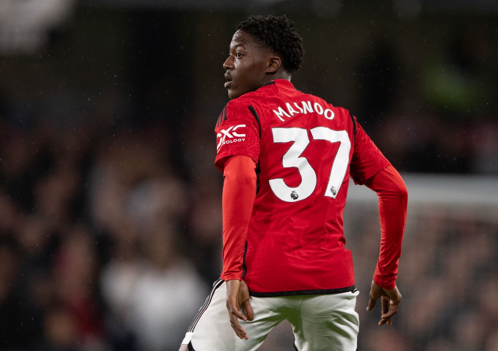 LONDON, ENGLAND - APRIL 04:  Kobbie Mainoo of Manchester United during the Premier League match between Chelsea FC and Manchester United at Stamford Bridge on April 04, 2024 in London, England. (Photo by Visionhaus/Getty Images)