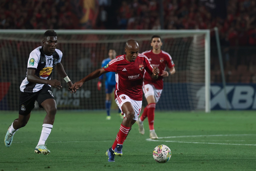CAIRO, EGYPT - APRIL 26: Percy Tau of Al Ahly during an African Champions League semi-finals match between Al Ahly of Egypt and TP Mazembe of DR Congo on April 26, 2024 in Cairo, Egypt.(Photo by MB Media/Getty Images)