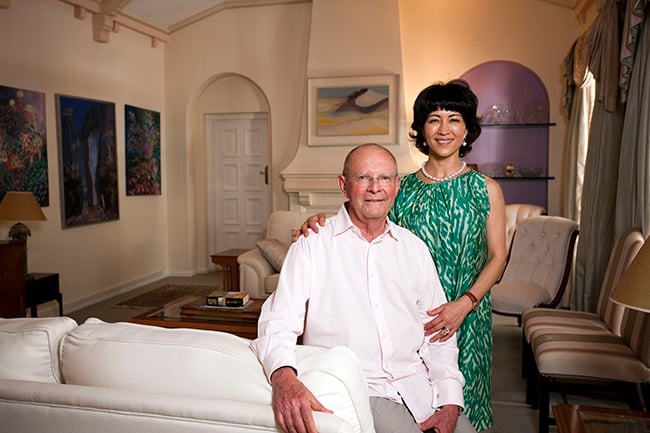Wilbur Smith and his wife, Niso, in the study of their Cape Town home. (Photo: Gallo Images/You/Jacques Stander)