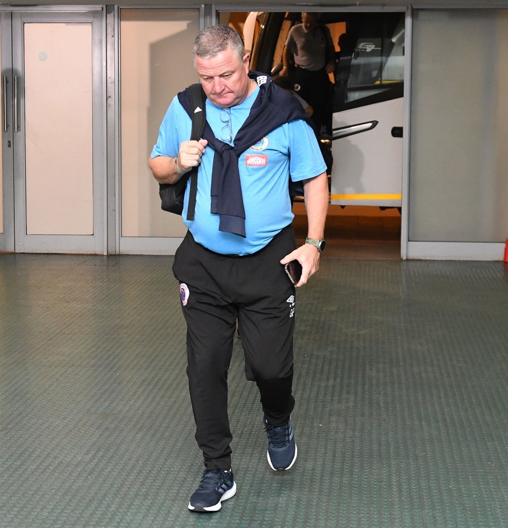 POLOKWANE, SOUTH AFRICA - MAY 10: Gavin Hunt coach of SuperSport United arrives at the stadium prior to the match between SuperSport United and Cape Town Spurs at Peter Mokaba Stadium on May 10, 2024 in Polokwane, South Africa. (Photo by Philip Maeta/Gallo Images)
