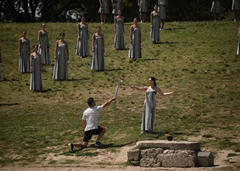 Paris 2024 Olympic Games flame lit in ancient Olympia