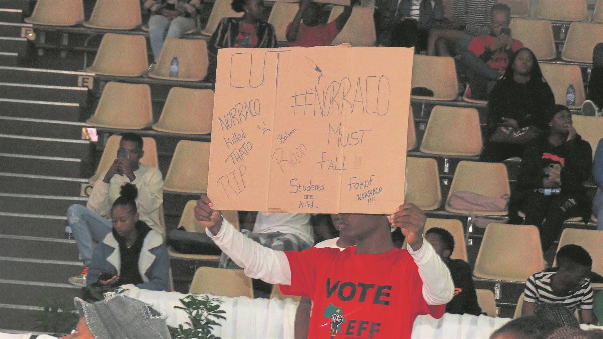 Another participant in the silent protest, which occurred at the Central University of Technology (CUT), Free State, in Bloemfontein.Photos: Teboho Setena