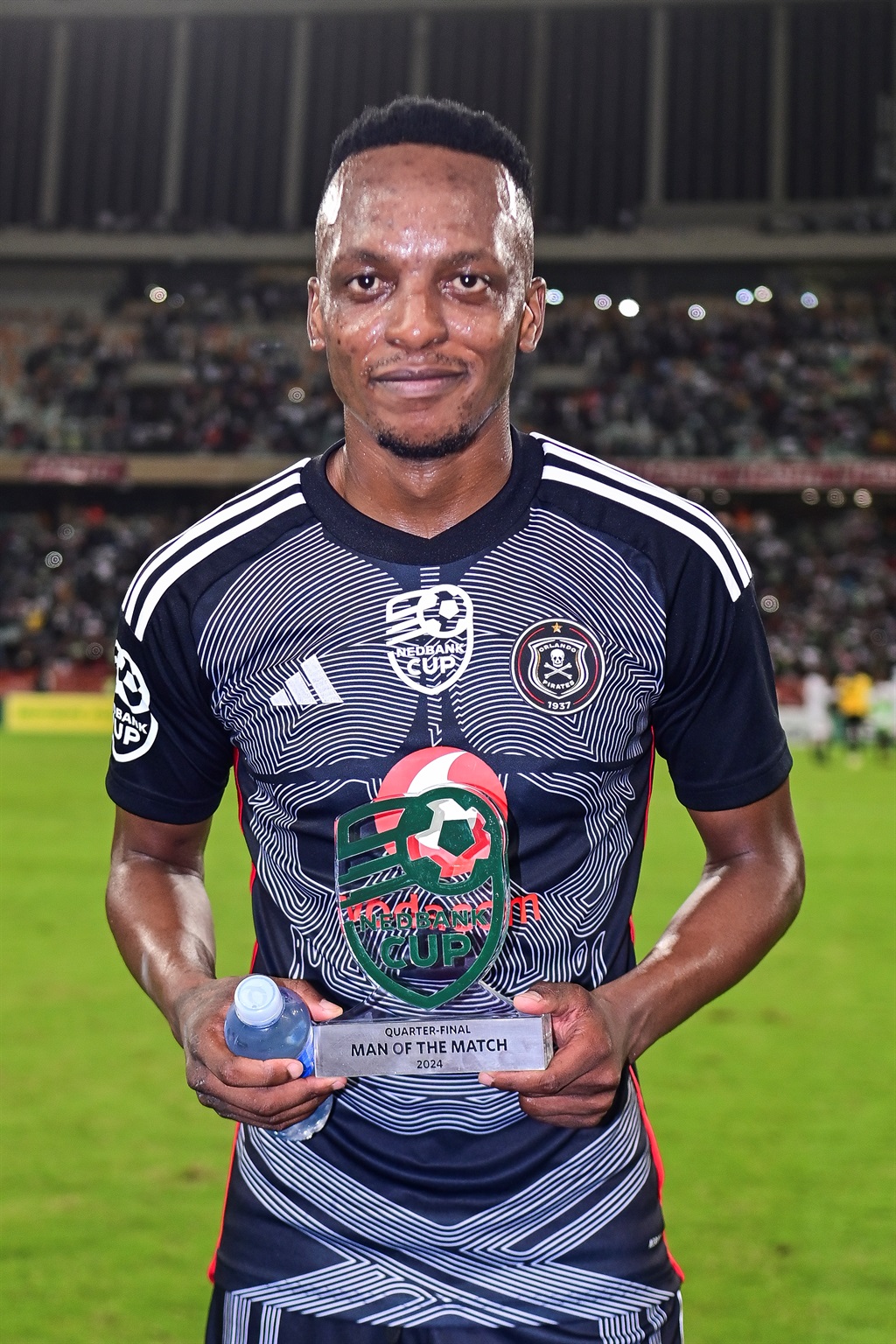 DURBAN, SOUTH AFRICA - APRIL 13: Patrick Maswanganyi of Orlando Pirates, man of the match  during the Nedbank Cup, Quarter Final match between AmaZulu FC and Orlando Pirates at Moses Mabhida Stadium on April 13, 2024 in Durban, South Africa. (Photo by Darren Stewart/Gallo Images)