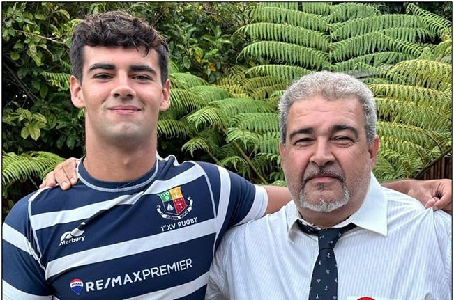 Aden da Costa and his father Joe, who have the pleasant honour of featuring in Wynberg teams that beat Paarl Boys High 36 years apart. (Wynberg Rugby Facebook page)