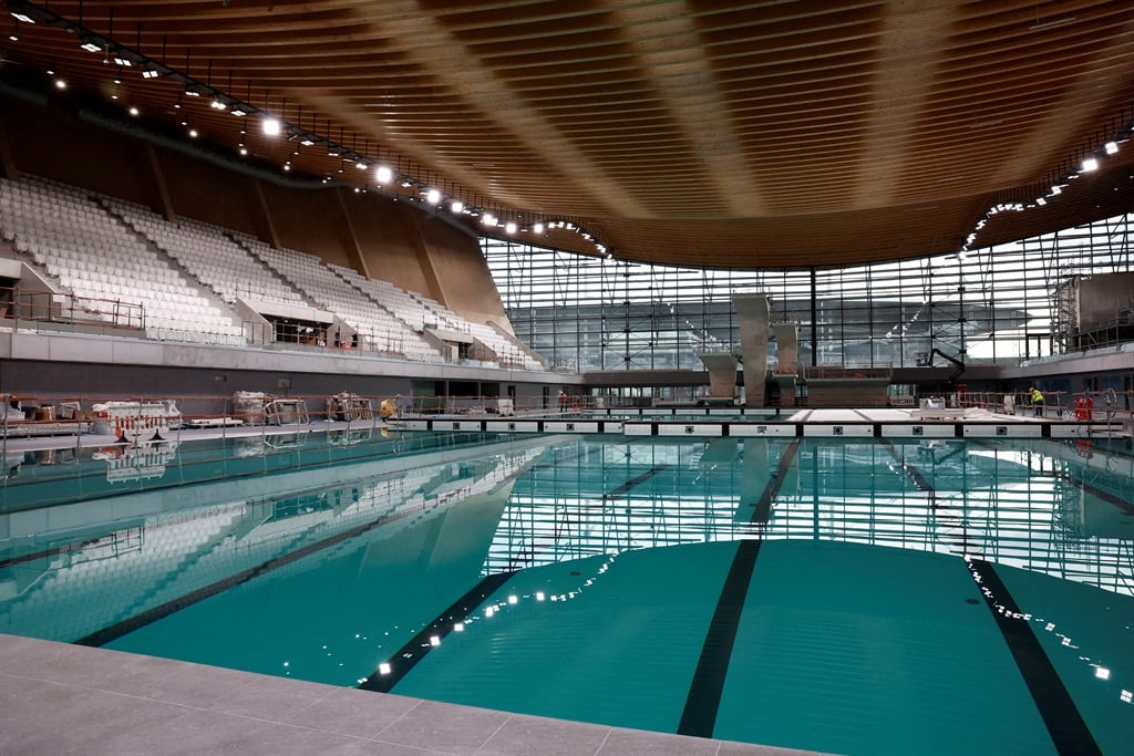 A view shows a swimming pool at the Olympic Aquati