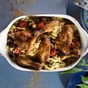 Tangy chicken, baby marrow and Noodle casserole