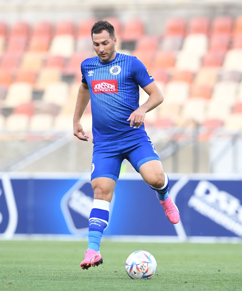 POLOKWANE, SOUTH AFRICA - MARCH 09: Bradley Grobler of SuperSport United during the DStv Premiership match between SuperSport United and AmaZulu FC at Peter Mokaba Stadium on March 09, 2024 in Polokwane, South Africa. (Photo by Philip Maeta/Gallo Images)