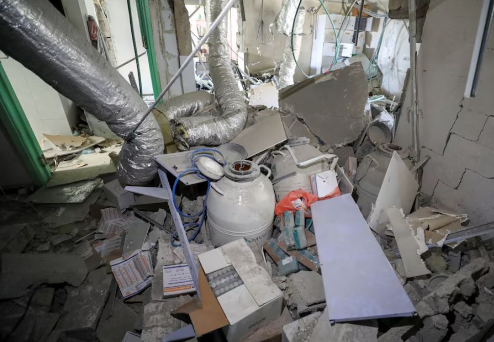 Nitrogen tanks, where embryos were stored, lie at Al Basma IVF Centre, Gaza's largest fertility clinic which was struck by an Israeli shell during the ongoing conflict between Israel and the Palestinian Islamist group Hamas, in Gaza City, April 2, 2024. REUTERS