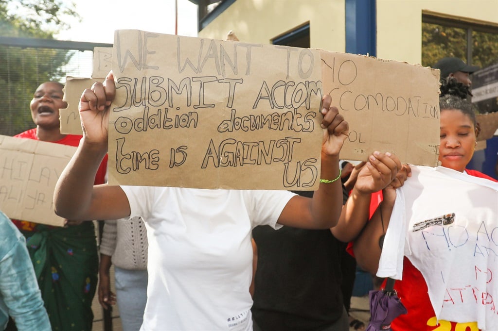 Students protesting at George Tabor Campus last month over NSFAS funding. (Fani Mahuntsi/Gallo Images)