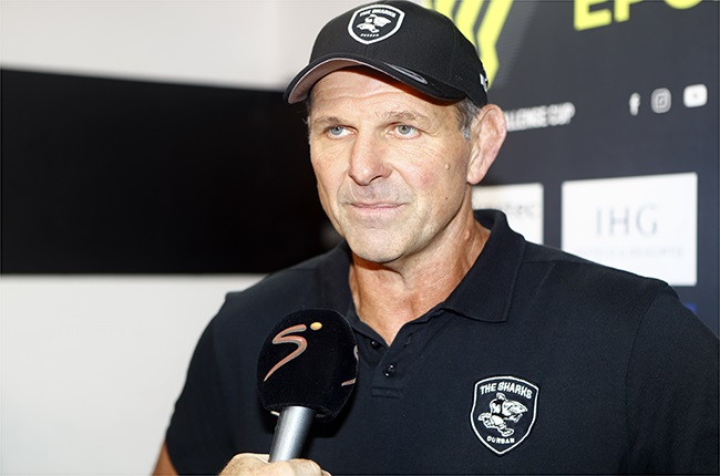 Sharks coach John Plumtree is not worried about playing their Challenge Cup semi-final against Clermont on 4 May in London. (Steve Haag/Gallo Images)