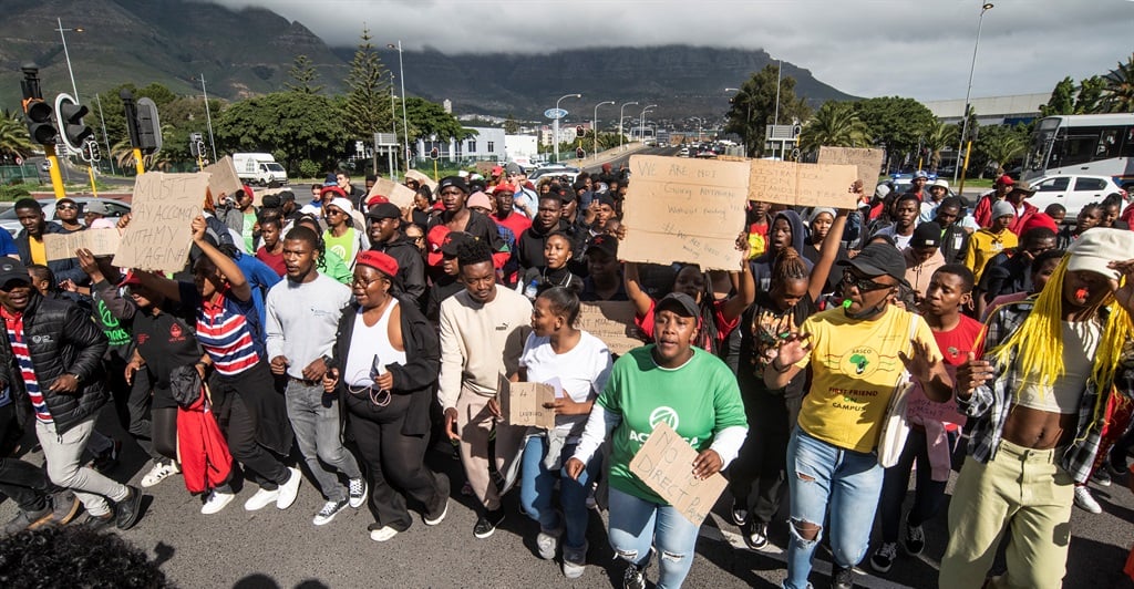 Students marching to the National Student Financial Aid Schemes (NSFAS) head office in Cape Town last year. (Photo by Gallo Images/Brenton Geach)