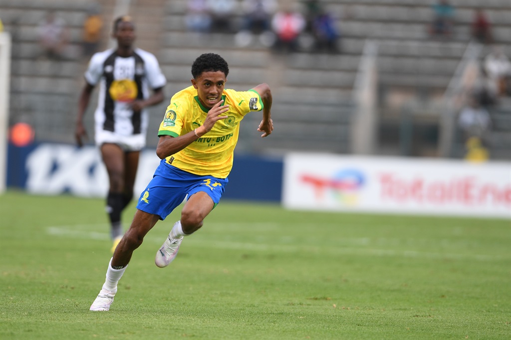 PRETORIA, SOUTH AFRICA - MARCH 02:   Tashreeq Matthews of Mamelodi Sundowns during the CAF Champions League match between Mamelodi Sundowns and TP Mazembe at Lucas Moripe Stadium on March 02, 2024 in Pretoria, South Africa. (Photo by Lefty Shivambu/Gallo Images)