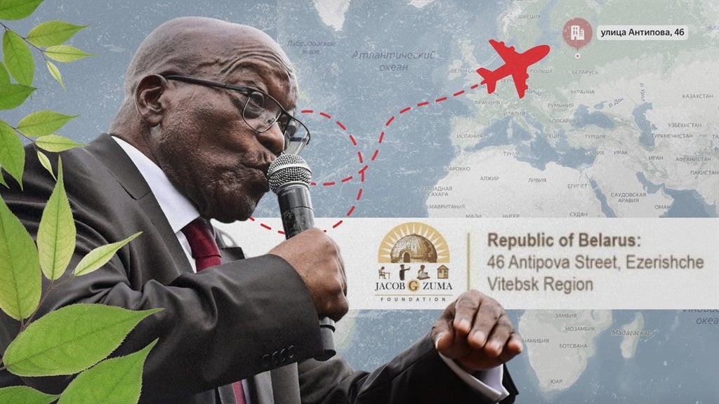 Former president Jacob Zuma travelled to a forum in Zimbabwe on behalf of his new enigmatic organisation before flying to Russia weeks before he was ordered back to prison. (Graphic by Sharlene Rood)