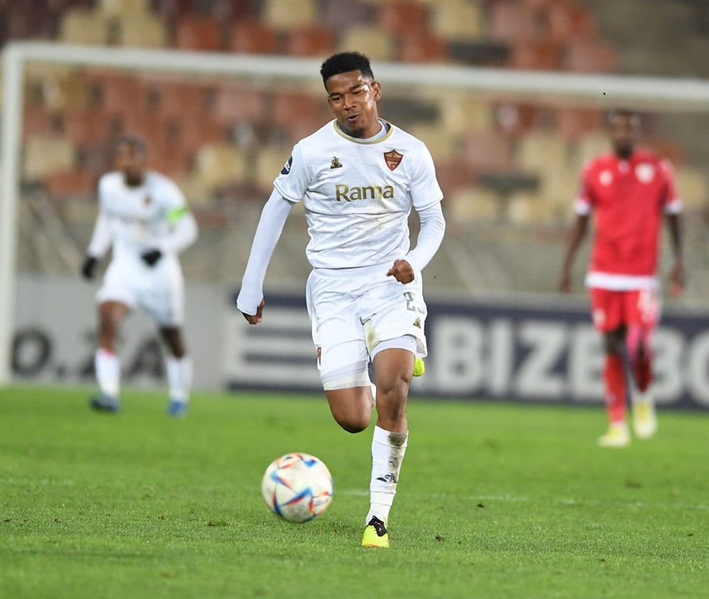 POLOKWANE, SOUTH AFRICA - APRIL 17: Jayden Adams of Stellenbosch FC during the DStv Premiership match between Sekhukhune United and Stellenbosch FC at Peter Mokaba Stadium on April 17, 2024 in Polokwane, South Africa. (Photo by Philip Maeta/Gallo Images)