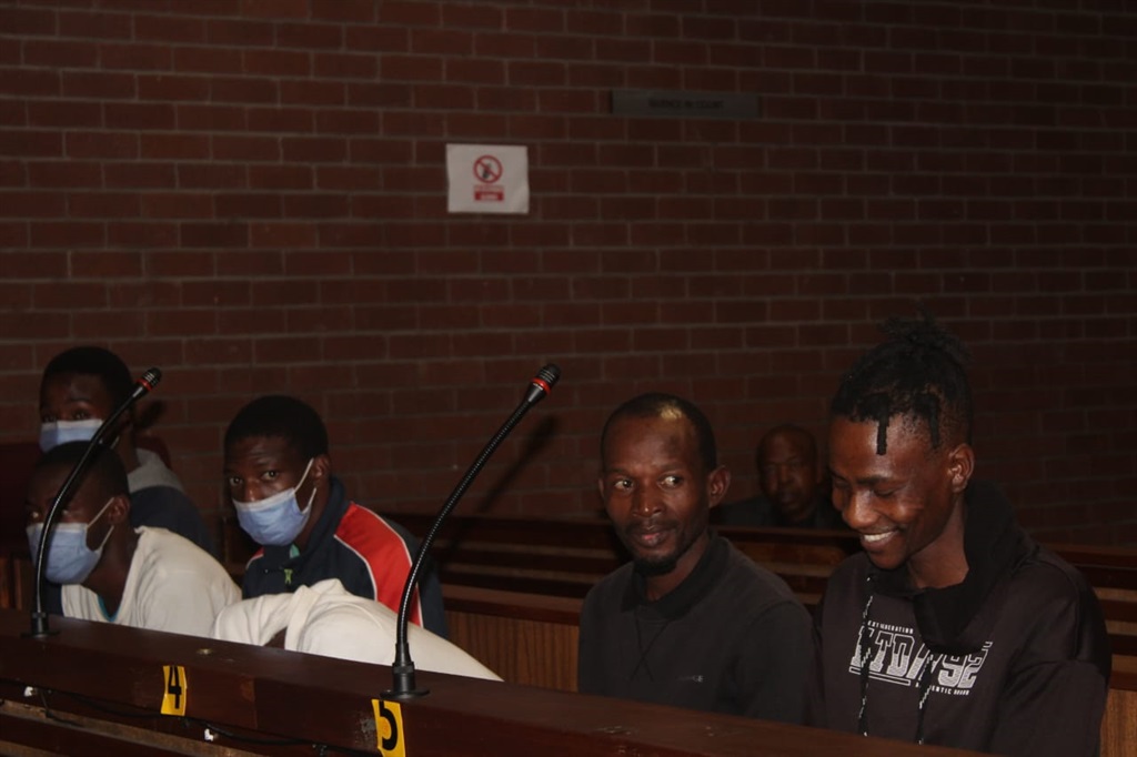 The six accused of killing Kaizer Chiefs player Luke Fleurs appeared in the Roodepoort Magistrates Court. Photo by Phuti Mathobela