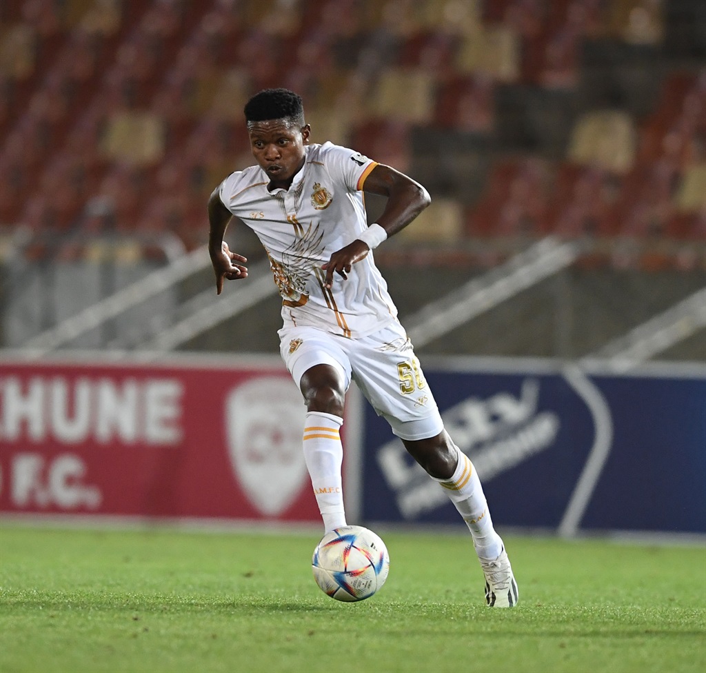POLOKWANE, SOUTH AFRICA - MARCH 06: Menzi Masuku of Royal AM during the DStv Premiership match between Sekhukhune United and Royal AM at Peter Mokaba Stadium on March 06, 2024 in Polokwane, South Africa. (Photo by Philip Maeta/Gallo Images)