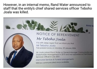Three arrested in connection with public assassination of Rand Water exec, bodyguard 