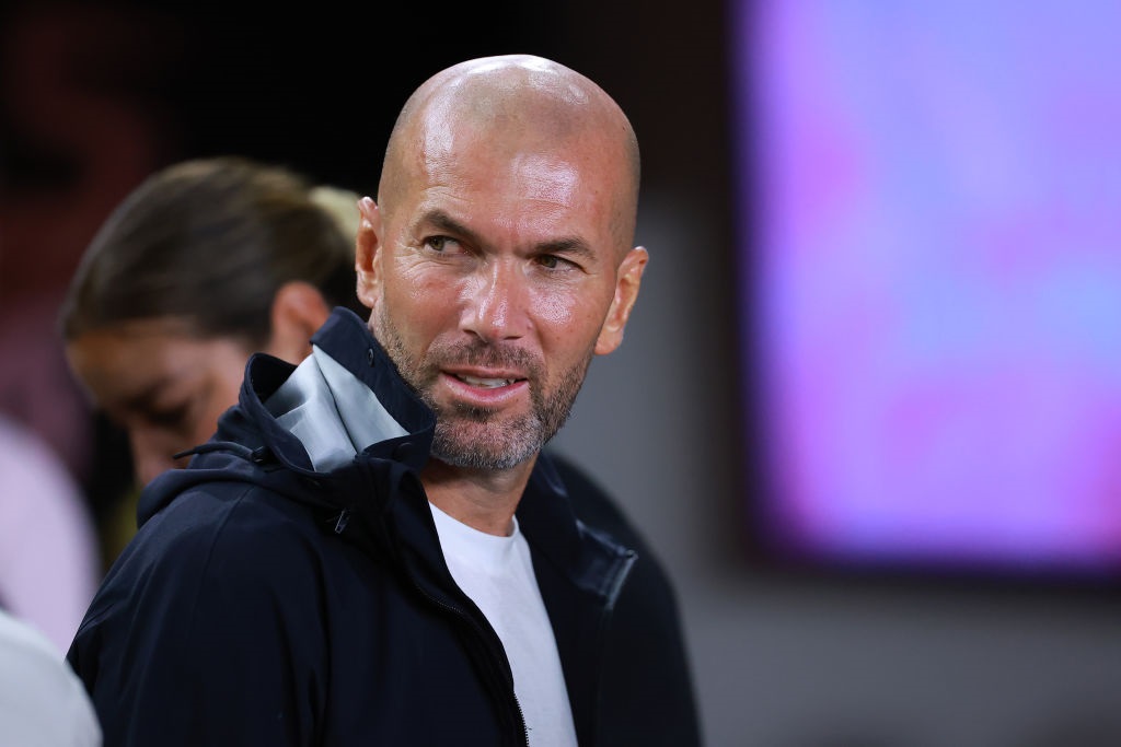 FORT LAUDERDALE, FLORIDA - SEPTEMBER 27:  Zinedine Zidane looks on prior to the match between Inter Miami and  the Houston Dynamo during the 2023 U.S. Open Cup Final at DRV PNK Stadium on September 27, 2023 in Fort Lauderdale, Florida. (Photo by Hector Vivas/Getty Images)