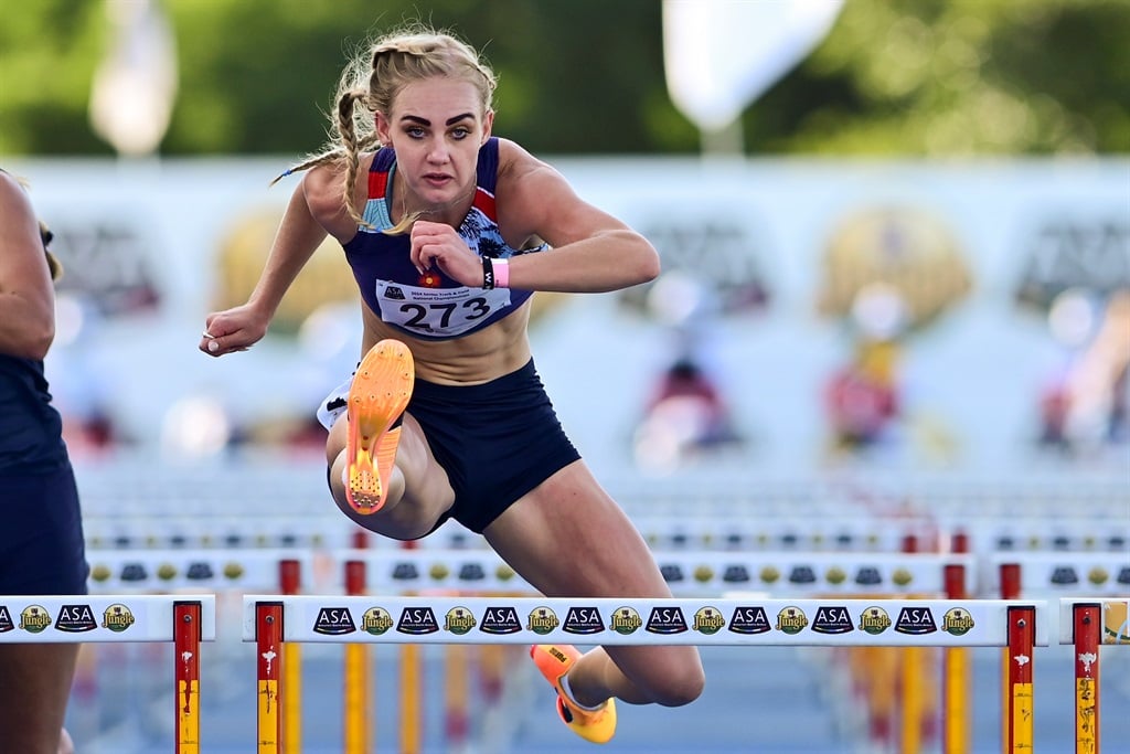 AGAIN AND AGAIN: Marione Fourie in the Women Senior 100m Hurdles heats before winning her fourth successive national title at the ASA Senior Track and Field Championships at the Msunduzi Athletics Stadium in Pietermaritzburg, South Africa. (Darren Stewart/Gallo Images)