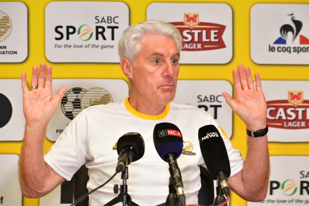 JOHANNESBURG, SOUTH AFRICA - OCTOBER 12:  Hugo Broos (coach) of Bafana Bafana during the South Africa mens national soccer team press conference at FNB Stadium on October 12, 2023 in Johannesburg, South Africa. (Photo by Sydney Seshibedi/Gallo Images)