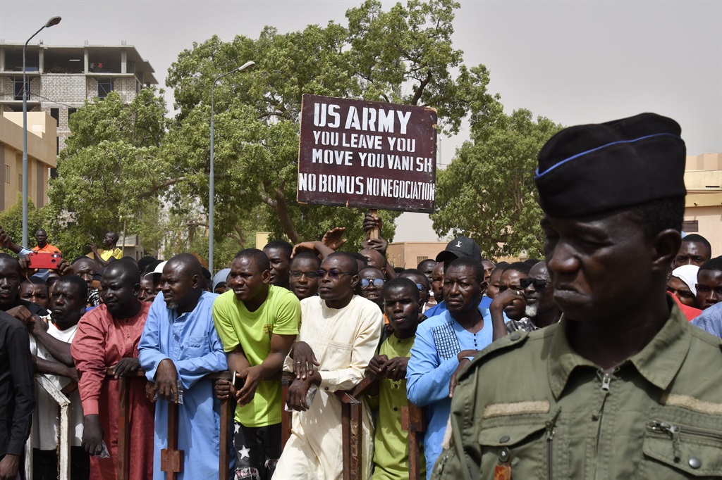 A protest in Niamey on 13 April demanding the immediate departure of American soldiers based in northern Niger. (AFP)