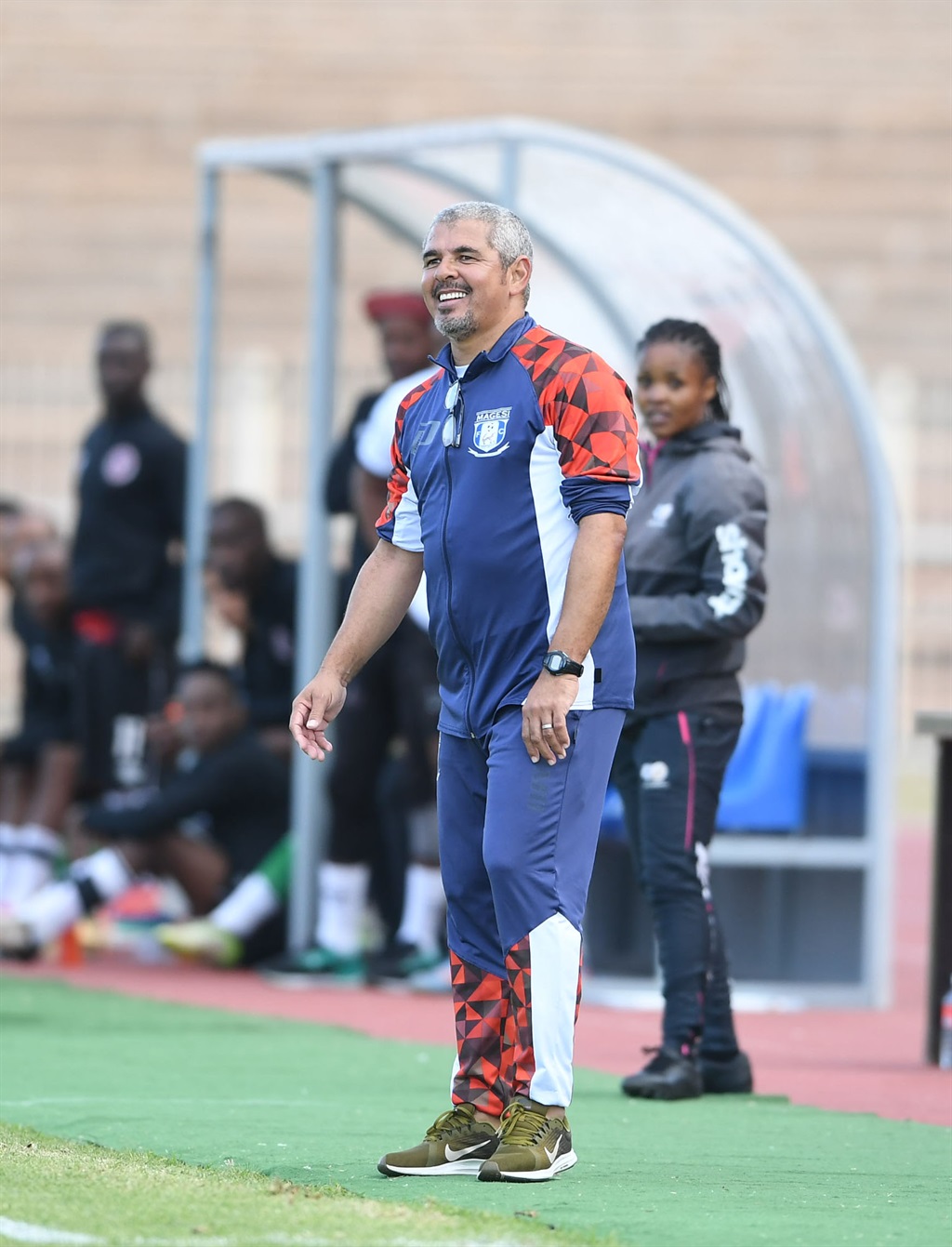 POLOKWANE, SOUTH AFRICA - APRIL 16: Clinton Larsen head coach of Magesi FC during the Motsepe Foundation Championship match between Magesi FC and Hungry Lions at Old Peter Mokaba Stadium on April 16, 2024 in Polokwane, South Africa. (Photo by Philip Maeta/Gallo Images)