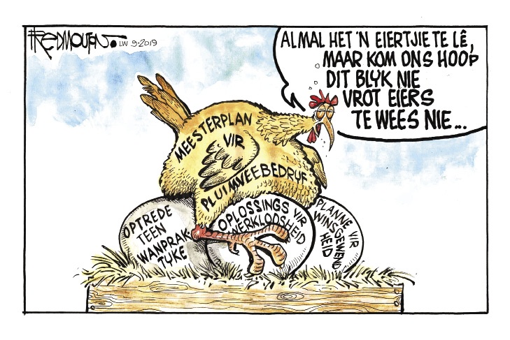 Geveer en -teer. Ná die meesterplan vir pluimvee in 2019 bekend gestel is, is meer as R1,5 miljard in produksie belê en ’n afname in invoer is aangeteken. Vooruitgang is egter gestrem deur Suid-Afrika se energiekrisis,  die uitbreking van voëlgriep en swak beleid.