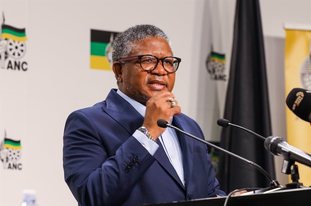 Fikile Mbalula at a media briefing after the African National Congress (ANC) lost the MK trademark court case at Luthuli House on Monday, 20 April. Photo by Gallo Images