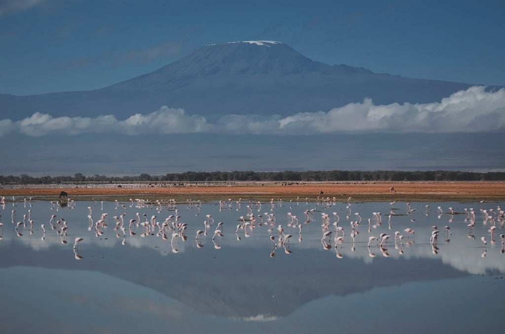 El Monte Kilimanjaro visto desde el Parque Nacional Amboseli en Kenia en julio de 2022, después de que Tanzania instalara un servicio de Internet de alta velocidad en el lugar emblemático, para atraer a más turistas a través de las publicaciones de los visitantes en las redes sociales.  (Tanya Willmer/AFP)