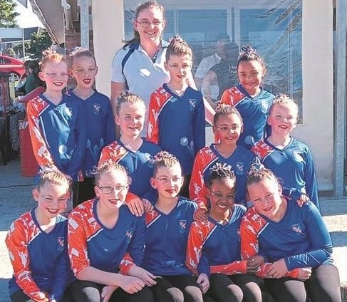 Lorraine Primary School’s majorette squad. At the back, from left, are Pippa Steyn, Emily Bowler, Coach Francisca Bester, Kayden Stronach and Piper Jacobs. In the middle are Skylar Brits, Chloé Jonas and Mia Zwiegelaar. In front are Siénna Ferreira, Kelsey Potgieter, Kaelyn Gunn, Zinathi Mboniswa and Tyla Neillsson.    