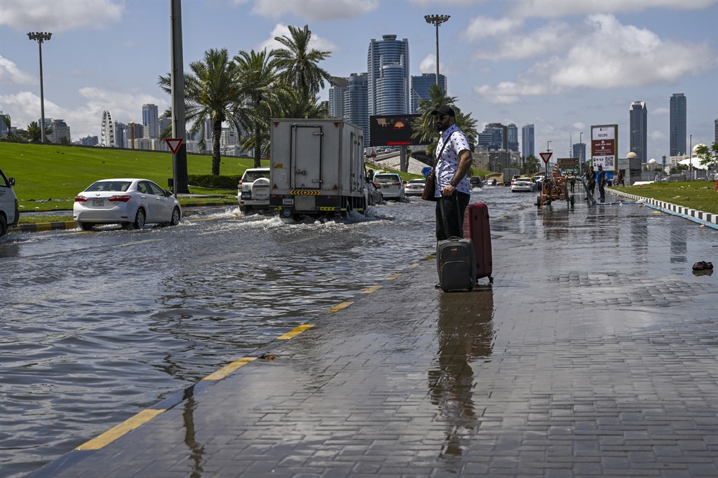 Submerged cars after heavy rainfall in Dubai, in the United Arab Emirates, on 17 April  2024. (Anadolu via Getty Images)