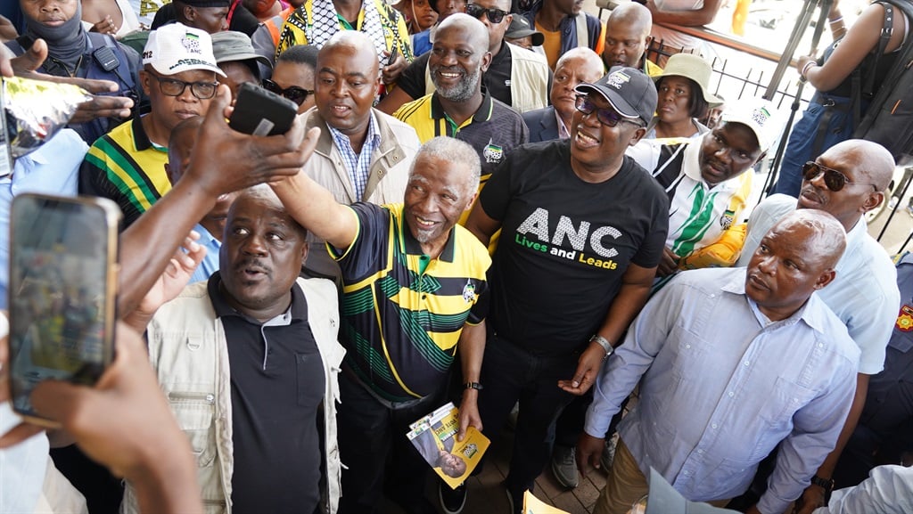 Thabo Mbeki greeting ANC suppoters at Jabulani Mall. (Alfonso Nqunjana/News24)