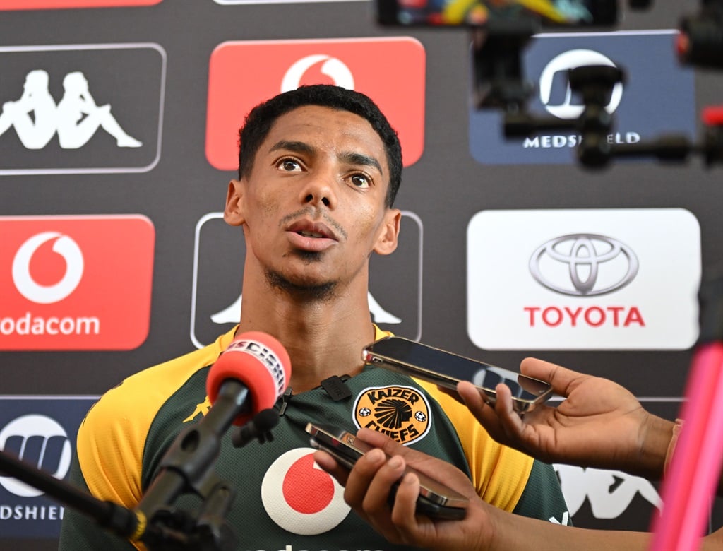 Kaizer Chiefs defender Dillan Solomons is being interviewed by journalists during the club's media day at Chiefs Village in Naturena on 25 April