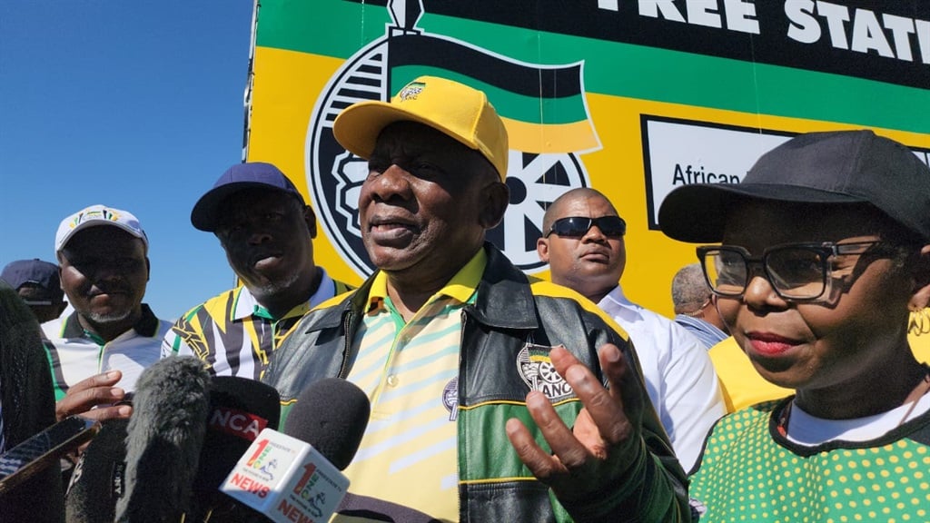 ANC president Cyril Ramaphosa addressed members of the media after campaigning for the party in Botshabelo, outside Bloemfontein on Friday. (Amanda Khoza/News24)