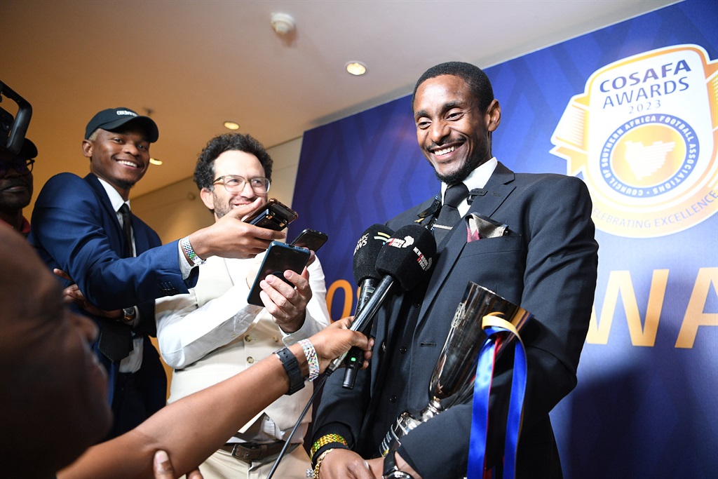 Rulani Mokwena engaging the media on the sidelines of the Cosafa Awards at the Sandton Convention Centre on 9 May. 