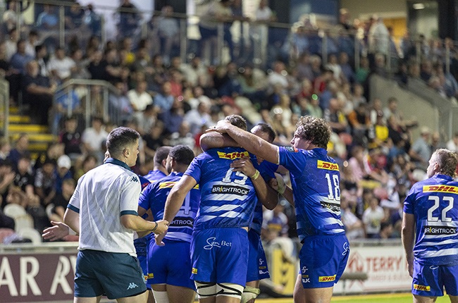 The Stormers celebrate their win over Dragons in Newport (Cole Cruickshank/Gallo Images)