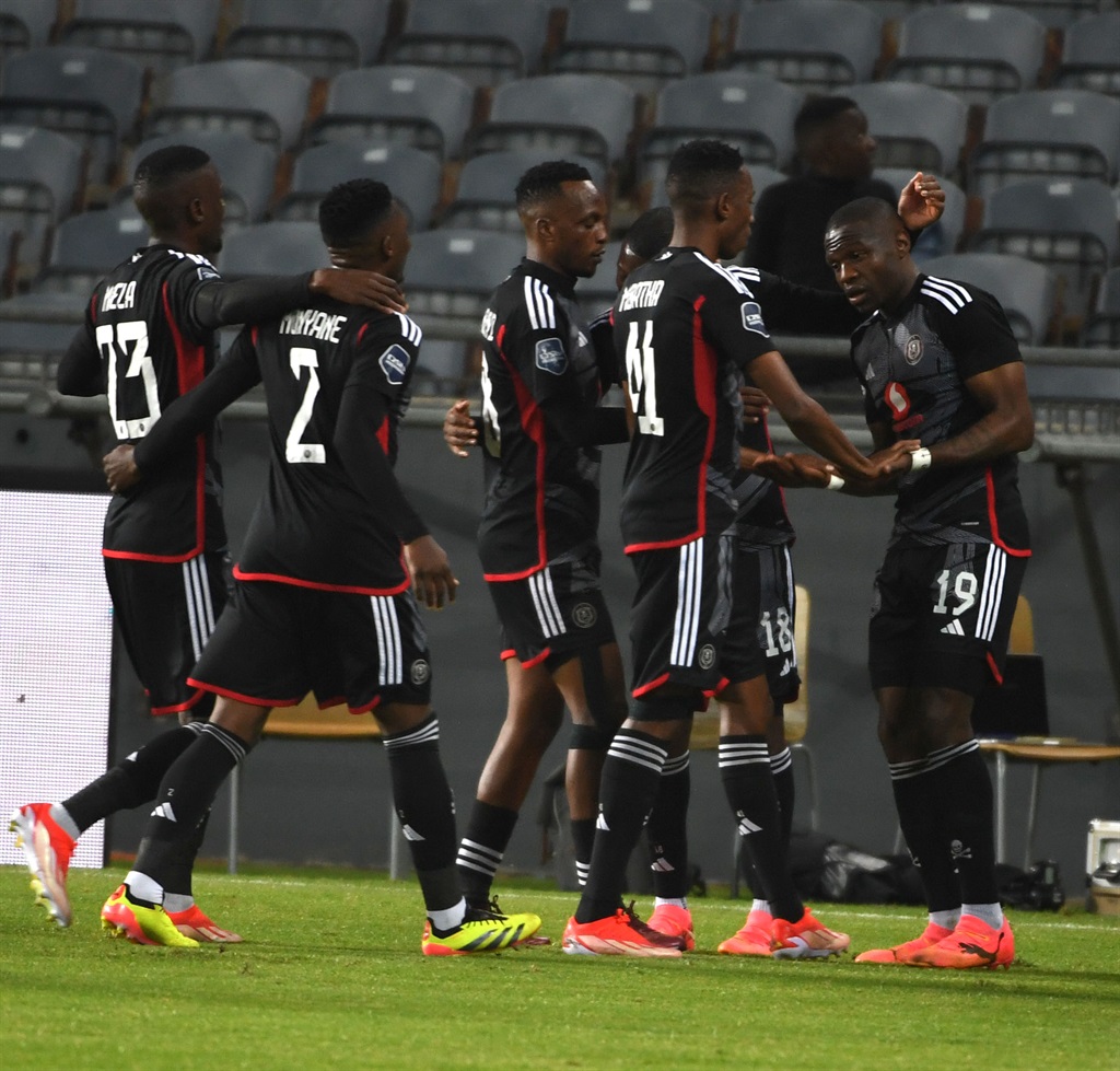 Pirates celebrate during the DStv Premiership match between Orlando Pirates and Chippa United at Orlando Stadium in 8 May 2024 in Johannesburg, South Africa. 