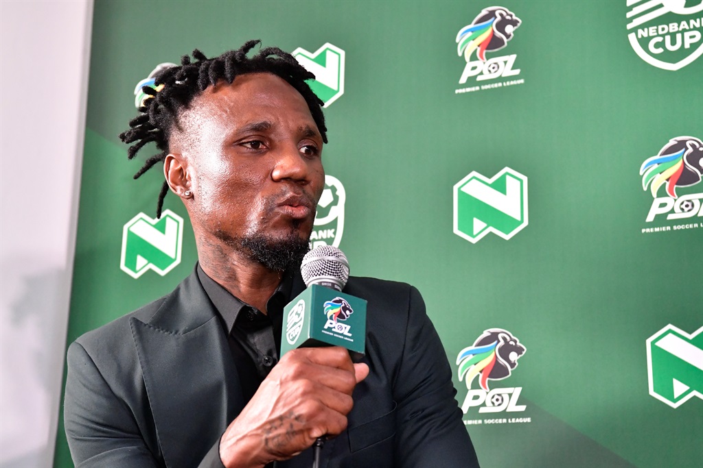 Teko Modise during the Mamelodi Sundowns press conference at Nedbank Cup Ya Rhona House on March 13, 2024 in Johannesburg, South Africa. 