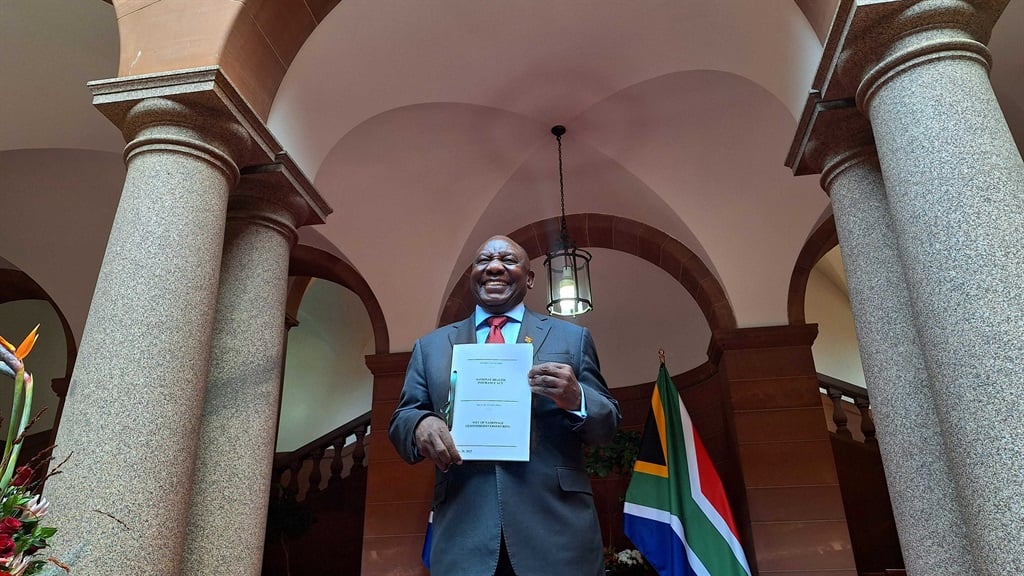 President Cyril Ramaphosa has officially signed into law the National Health Insurance Bill at the Union Buildings in Pretoria. (Thahasello Mphatsoe/News24)