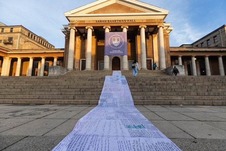 A white sheet with hundreds of names of those kill