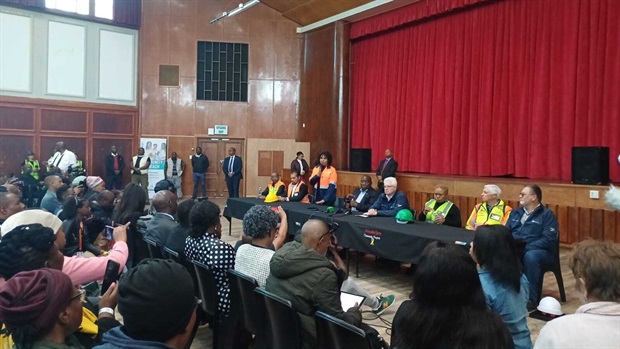 <p>President Ramaphosa meets loved ones of the collapsed George
building site victims

&nbsp;
</p><p>President Cyril Ramaphosa is meeting the families of the
victims of the apartment building collapse in George, who have gathered in the
George Town Hall. </p><p>The president is joined by Western Cape Premier Alan Winde,
International Relations and Cooperation Deputy Minister, Alvin Botes and
Western Cape Local Government MEC Anton Bredell. </p><p>Ramaphosa has expressed his condolences saying he has been
extensively briefed on the efforts made since the disaster. </p><p>"You are the people seated here who are in grief. You
have lost your loved ones. I thought it would be a good idea to come here and
pass on some words of comfort," he said.
</p><p>The president thanked all those who have aided in rescue
efforts, and thanked representatives of the various countries the victims are
from, saying the South African government had been working closely with
neighbouring countries. </p><p>"This is the community of SADC," he said. </p><p><em>- Nicole
McCain </em></p><p><em>(Photo by Nicole McCain/News24)</em></p>