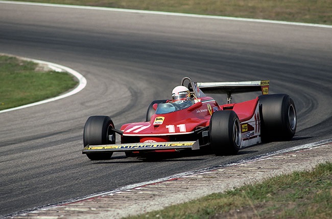 South African F1 driver Jody Scheckter racing the Ferrari 312T4 at the Grand Prix of the Netherlands. (Bernard Cahier/Getty Images)