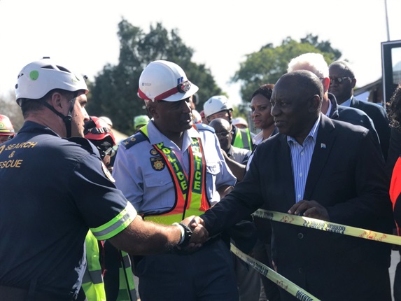 <p>On Thursday, President Cyril Ramaphosa arrived in George
following a building collapse that killed 33 people. </p><p><em>(Photo by Alfonso
Nqunjana/News24)</em></p>