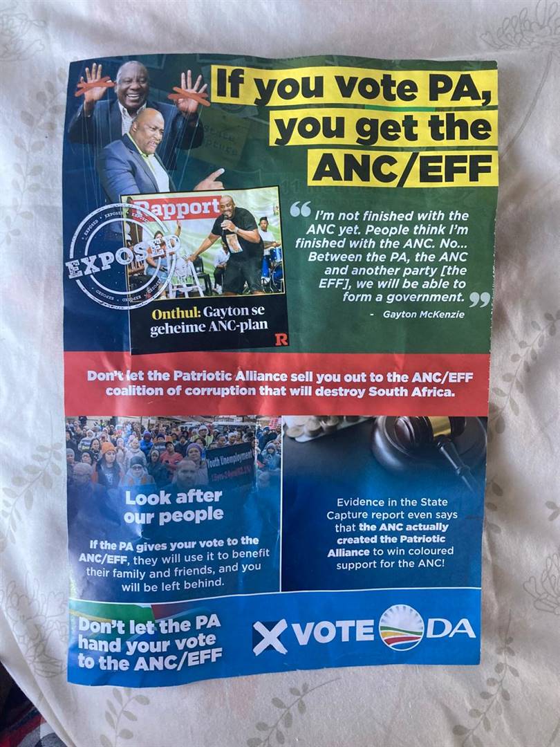 The pamphlet that the DA distributed in the Western Cape countryside this past week.