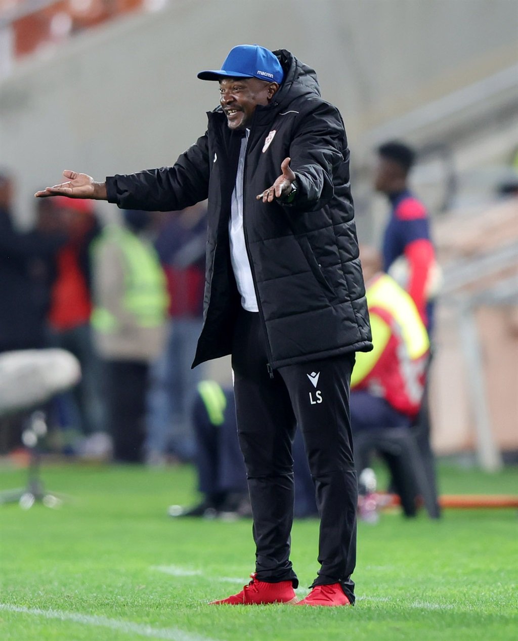 Lehlohonolo Seema, as the head coach of Sekhukhune United reacting during the DStv Premiership 2023/24 match between Sekhukhune United and TS Galaxy at Peter Mokaba Stadium in Polokwane on 03 May 2024 
