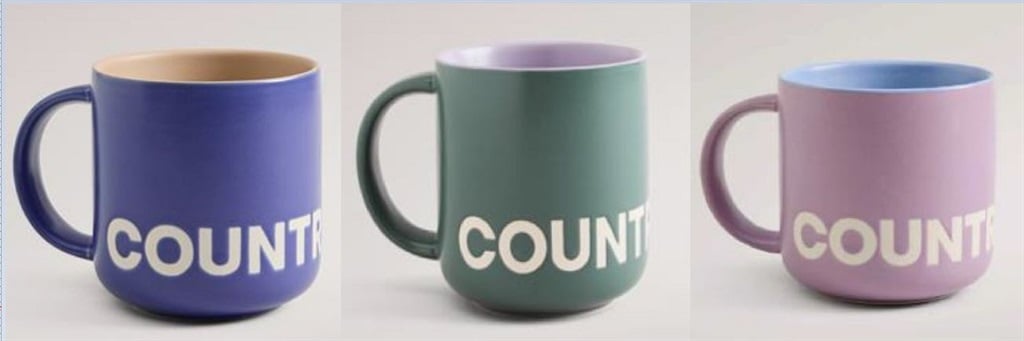 Woolworths is recalling some of its Country Road Two-Tone DEMM Mug series with immediate effect, which includes (from right) Sapphire, Bermuda and Lilac versions. Photo: Woolworths