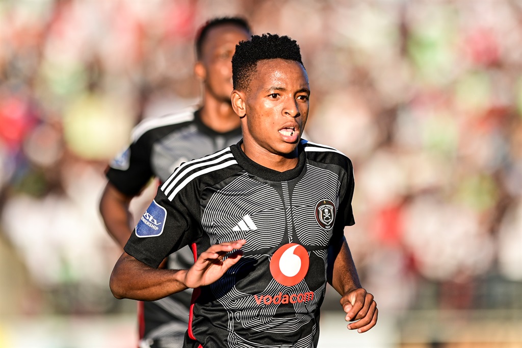 PIETERMARITZBURG, SOUTH AFRICA - APRIL 28: Relebohile Mofokeng of Orlando Pirates celebrates scoring during the DStv Premiership match between Royal AM and Orlando Pirates at Harry Gwala Stadium on April 28, 2024 in Pietermaritzburg, South Africa. (Photo by Darren Stewart/Gallo Images)