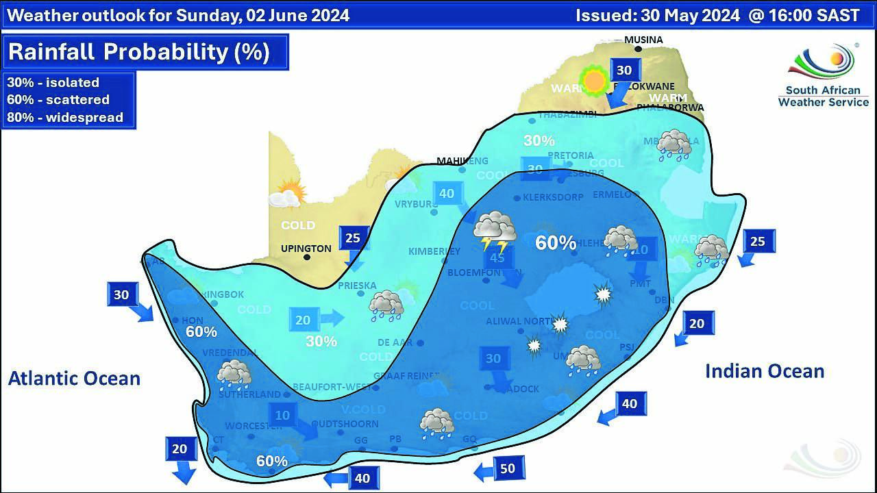 SAWS issues alert Strong winds and heavy rain expected in Overberg
