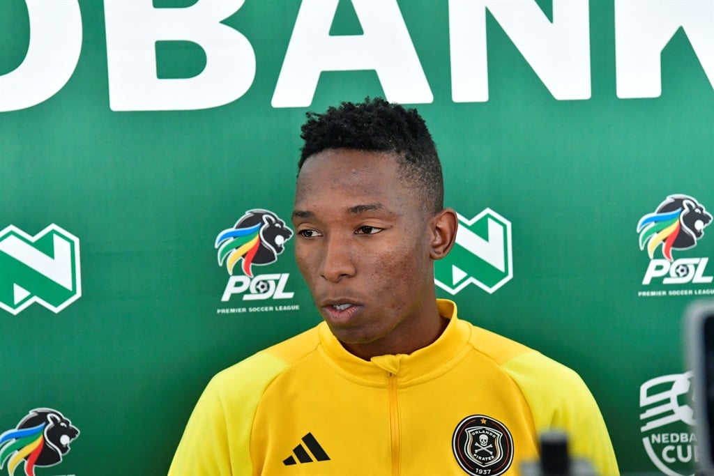 JOHANNESBURG, SOUTH AFRICA - MAY 28:  Thalente Mbatha of Orlando Pirates during the Orlando Pirates media open day at Orlando Stadium on May 28, 2024 in Johannesburg, South Africa. (Photo by Sydney Seshibedi/Gallo Images)